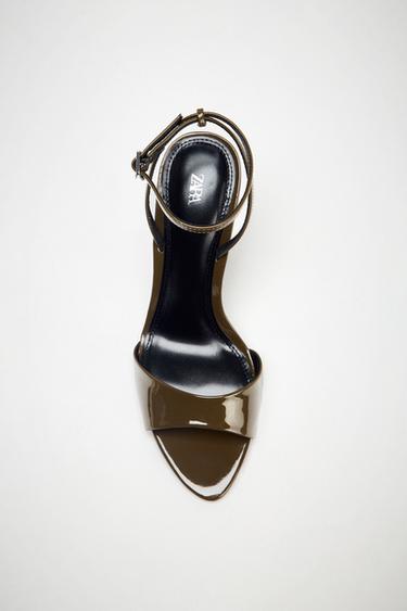 PATENT-EFFECT HIGH-HEEL SANDALS - Khaki Green by Zara