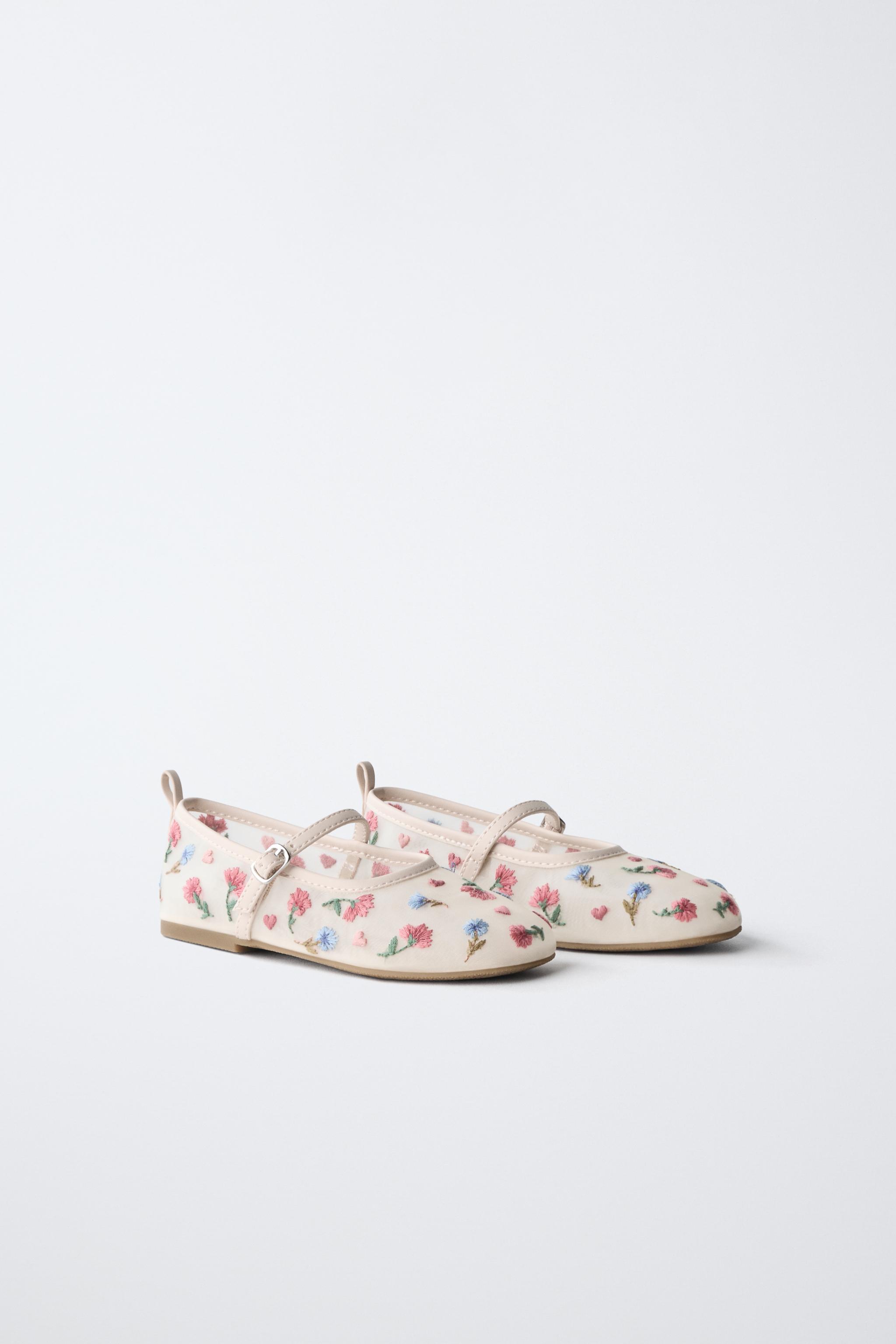 FLORAL EMBROIDERY BALLET FLATS — White