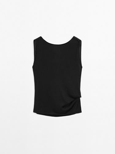 Zara 100% cotton top with draped low-cut back - Black