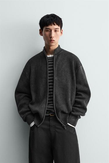 WASHED TEXTURED KNIT CARDIGAN - Navy blue by Zara