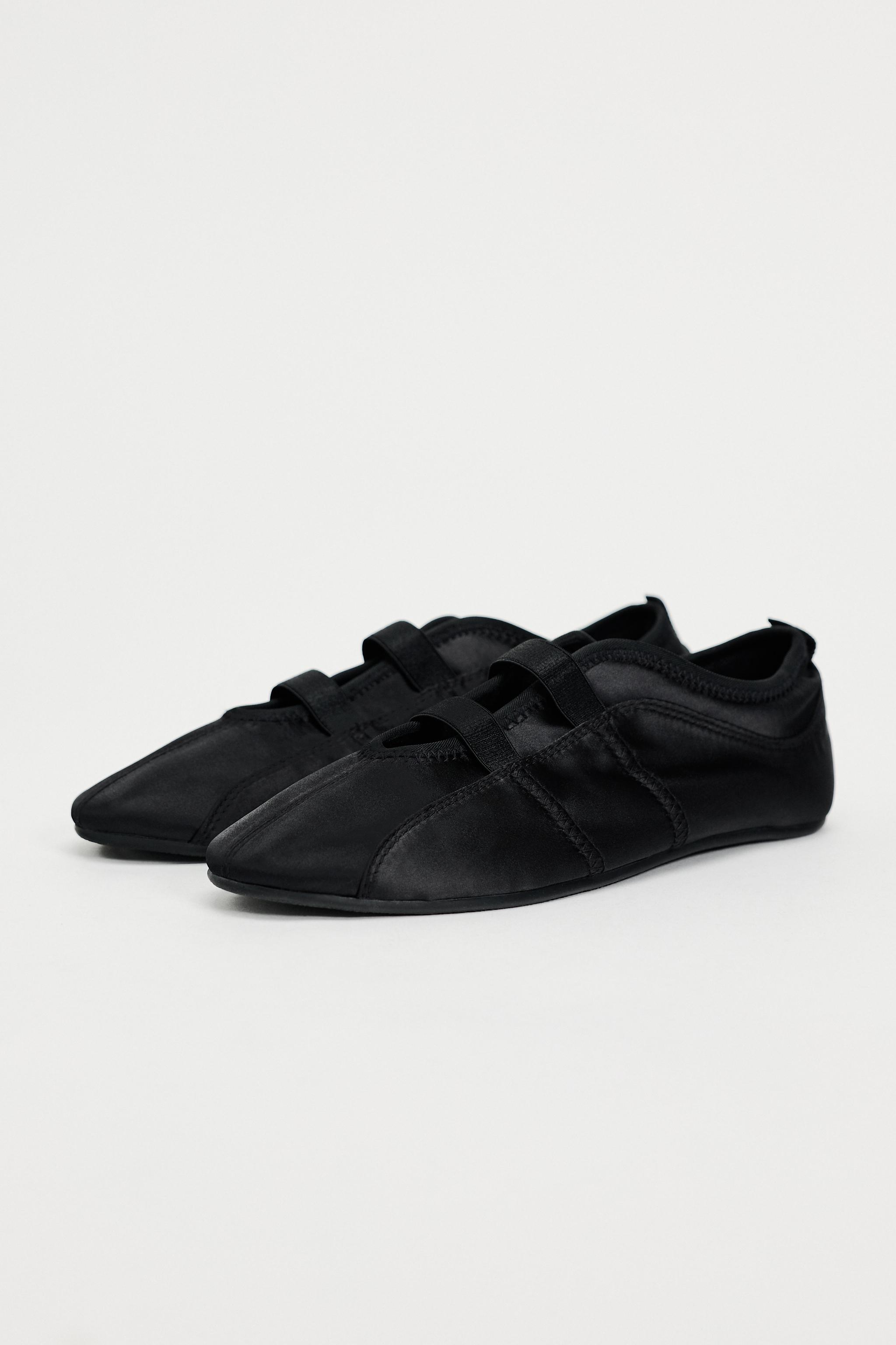 SATIN EFFECT ATHLETIC FLATS - Black