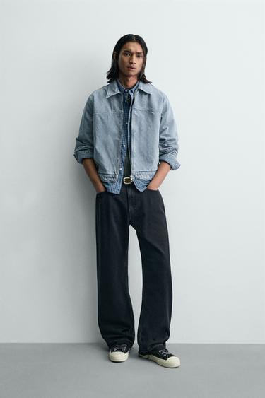 WASHED TEXTURED JACKET - Sky blue by Zara