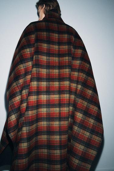 ZW COLLECTION LIMITED EDITION WOOL BLEND CHECK CAPE - bordeaux/ecru by Zara - Image 2