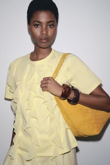 Zara SPLIT LEATHER BRAIDED BAG - Yellow