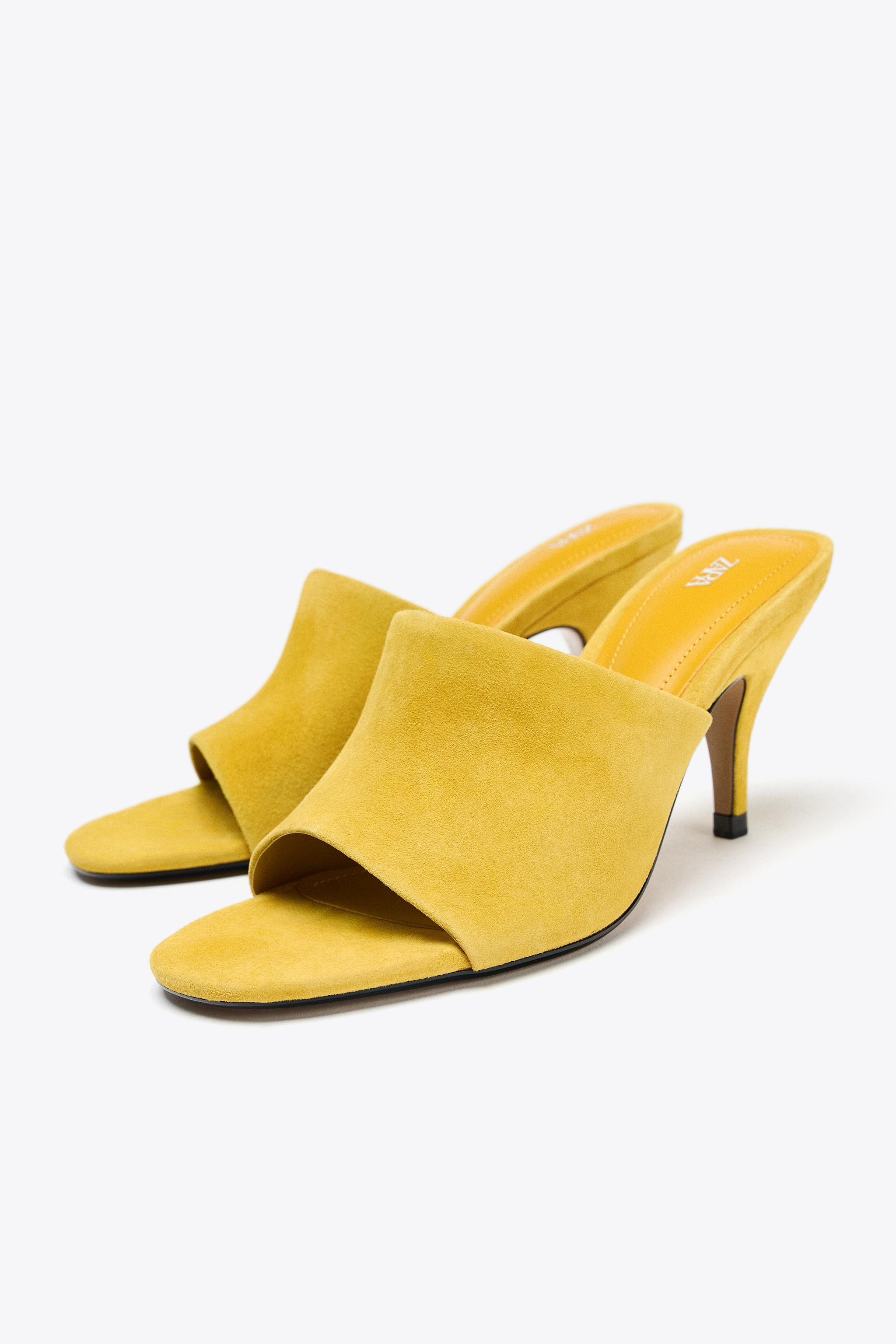 LEATHER HEELED MULES - Mustard | ZARA United States