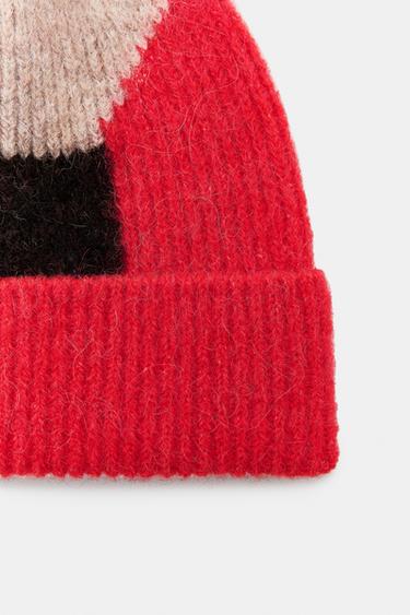 BONNET BEANIE EN MAILLE IMPRIMÉ - Rouge de Zara - Image 3