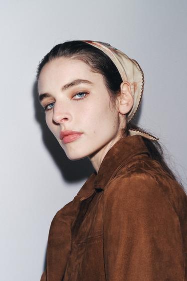 BANDANNA WITH EMBROIDERED FLORALS AND LACE TRIM - Sand by Zara - Image 0