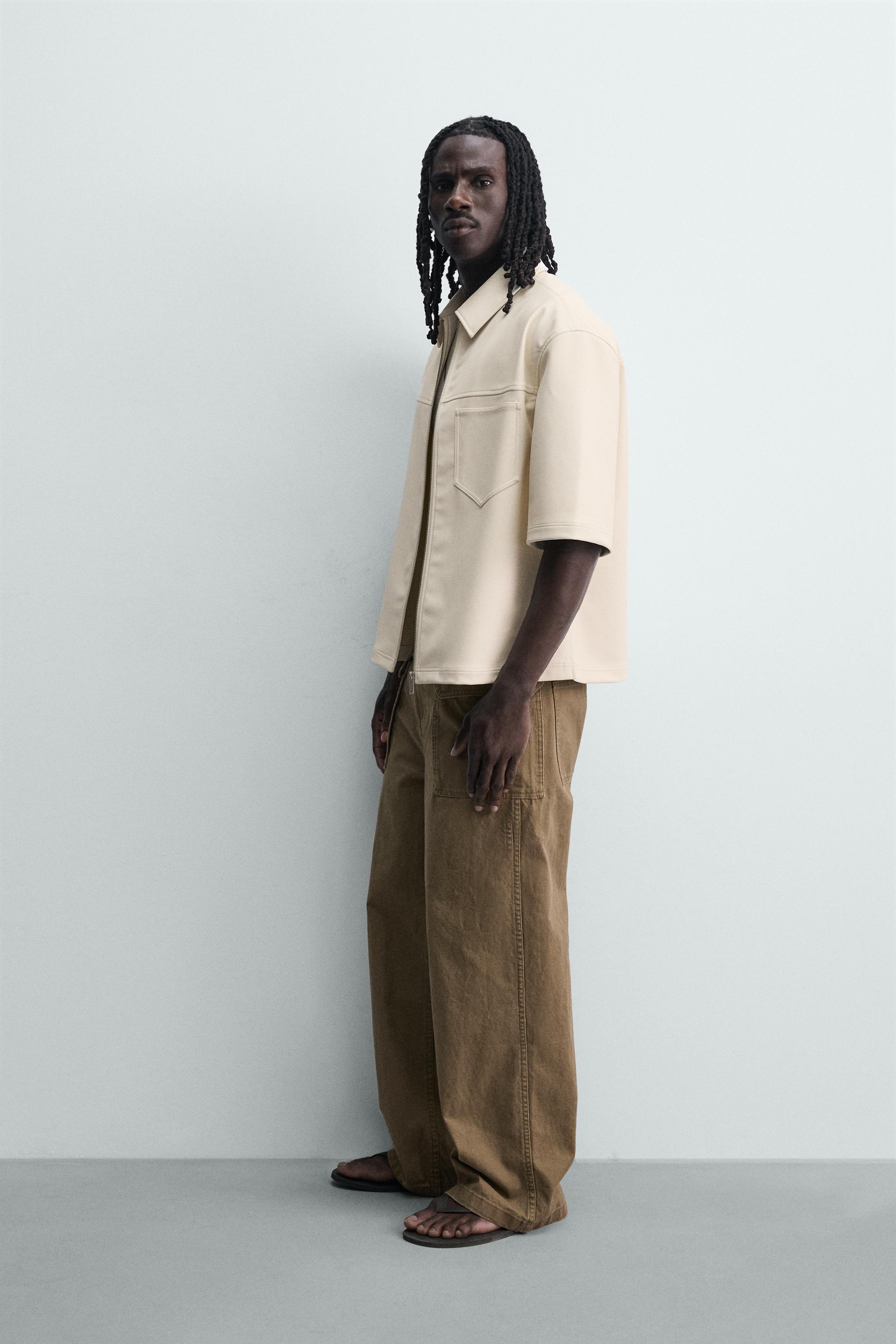 Zara FAUX LEATHER RELAXED FIT OVERSHIRT — фото 4