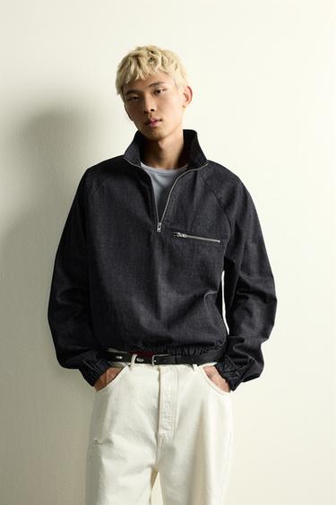 SUDADERA CANGURO DENIM CREMALLERA - Índigo de Zara