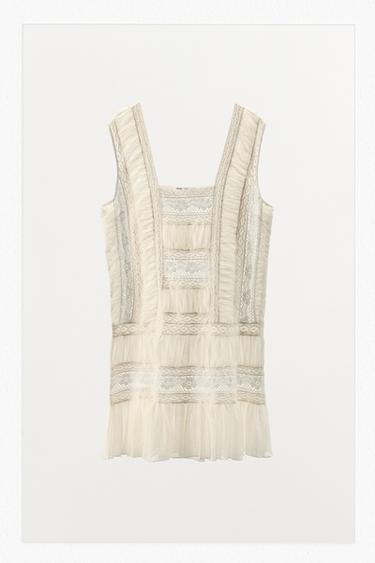 RED PLEATED LACE DRESS - Oyster-white by Zara