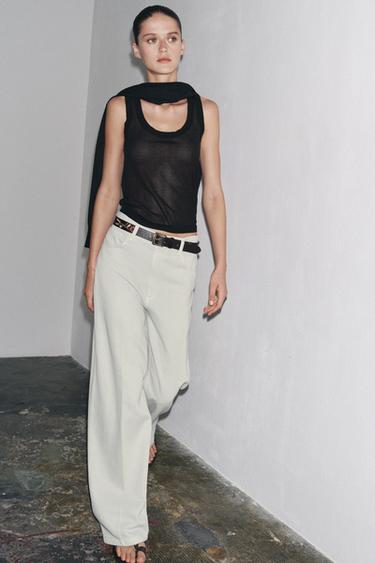 Zara ZW COLLECTION HIGH WAIST WIDE LEG JEANS - Light blue