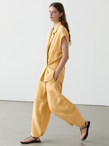 Pantalón barrel fit lino - Amarillo de Zara