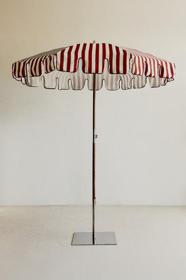 CONTRAST PIPING ASH UMBRELLA (ø 200CM) - Ecru / Red by Zara