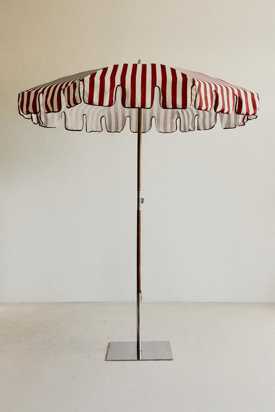 PARASOL EN FRÊNE À PASSEPOIL CONTRASTÉ (Ø 200 CM) - Écru / Rouge de Zara - Image 5