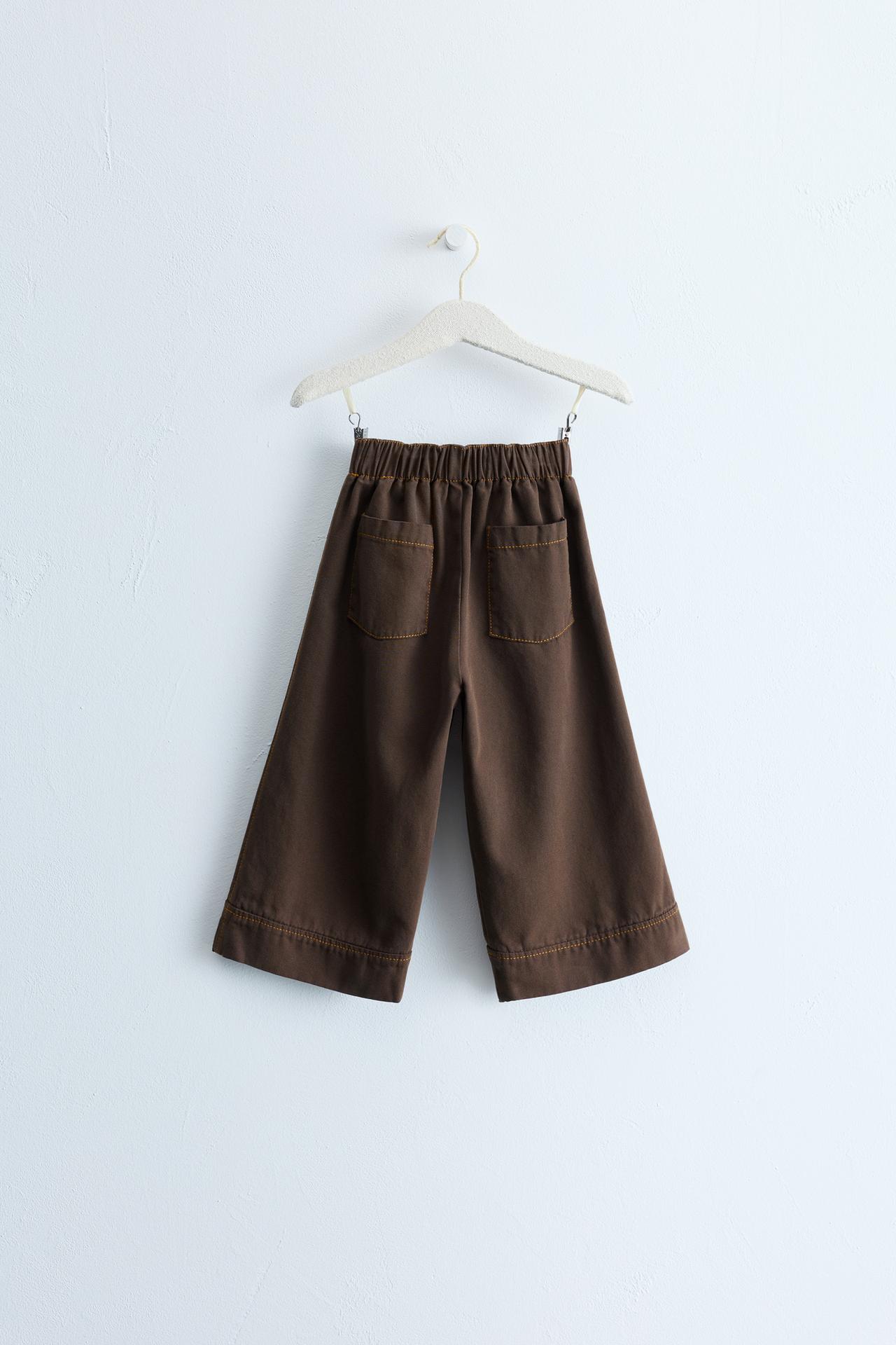 ZARA TIMELESS - CANVAS WIDE LEG PANTS WITH CONTRAST STITCHING — Brown