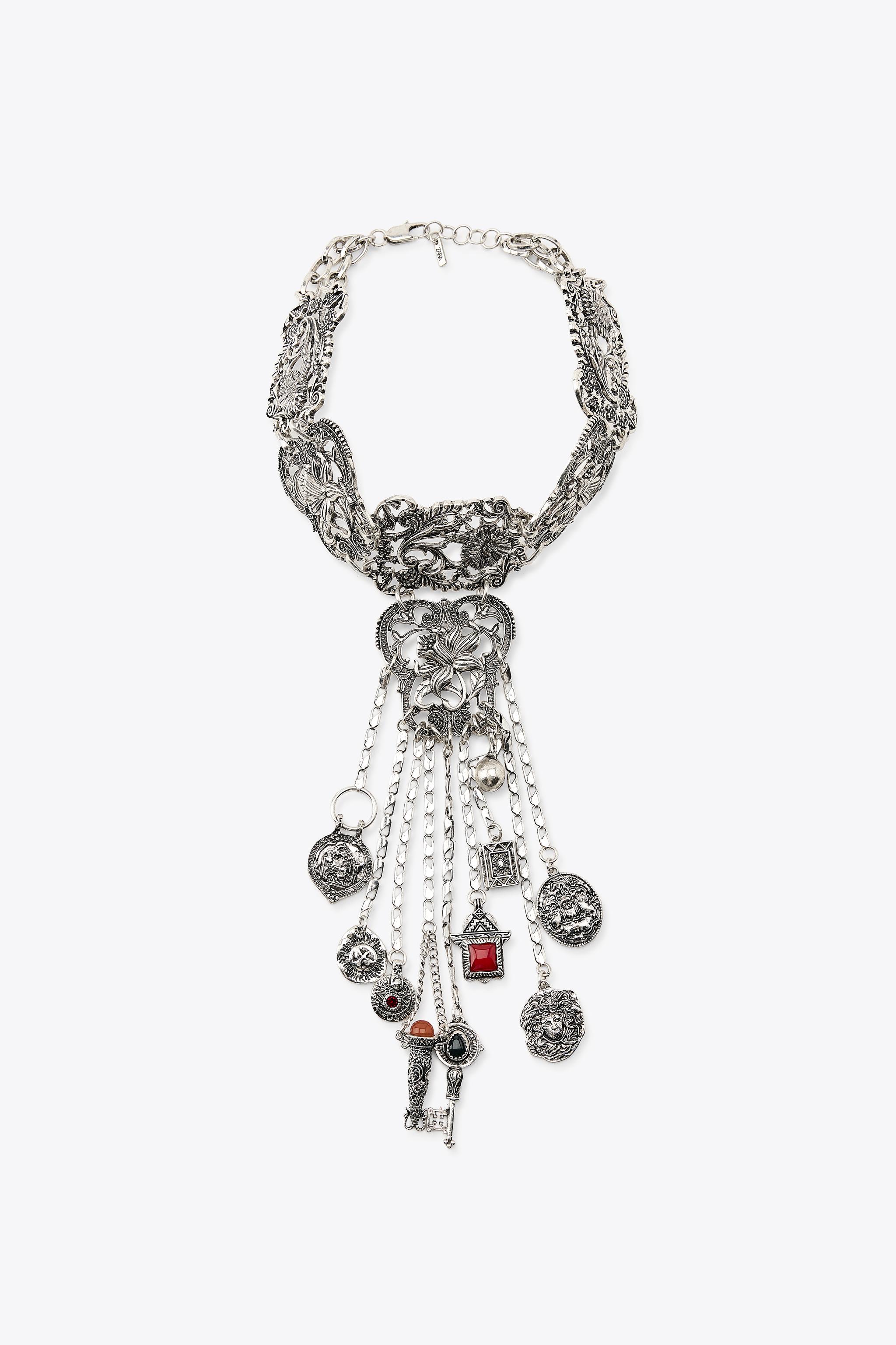 ZARA フラワーチャーム チョーカーネックレス 4548/099 FLOWER CHARM CHOKER NECKLACE - Silver | ZARA United States