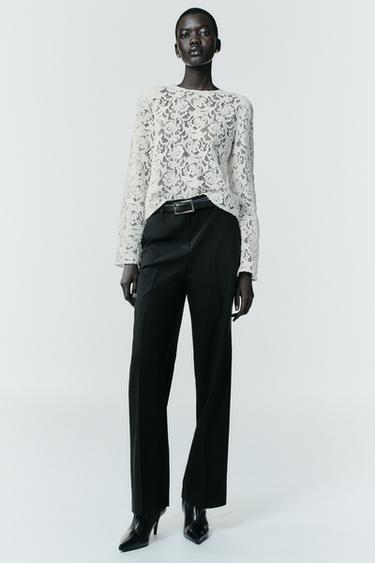 Zara SHOULDER PAD LACE TOP - Oyster-white