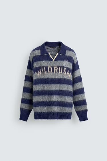 BRUSHED JACQUARD KNIT POLO SHIRT - Blue / Grey by Zara