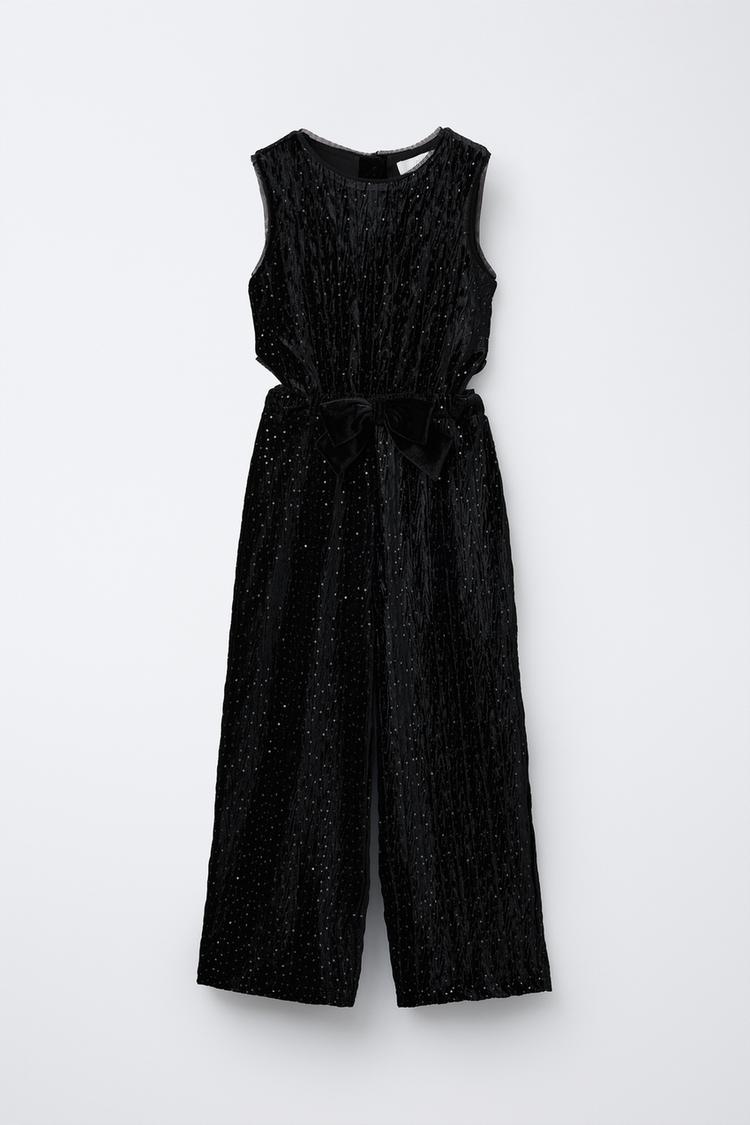 SPARKLY VELVET JUMPSUIT Black ZARA India - Main Image