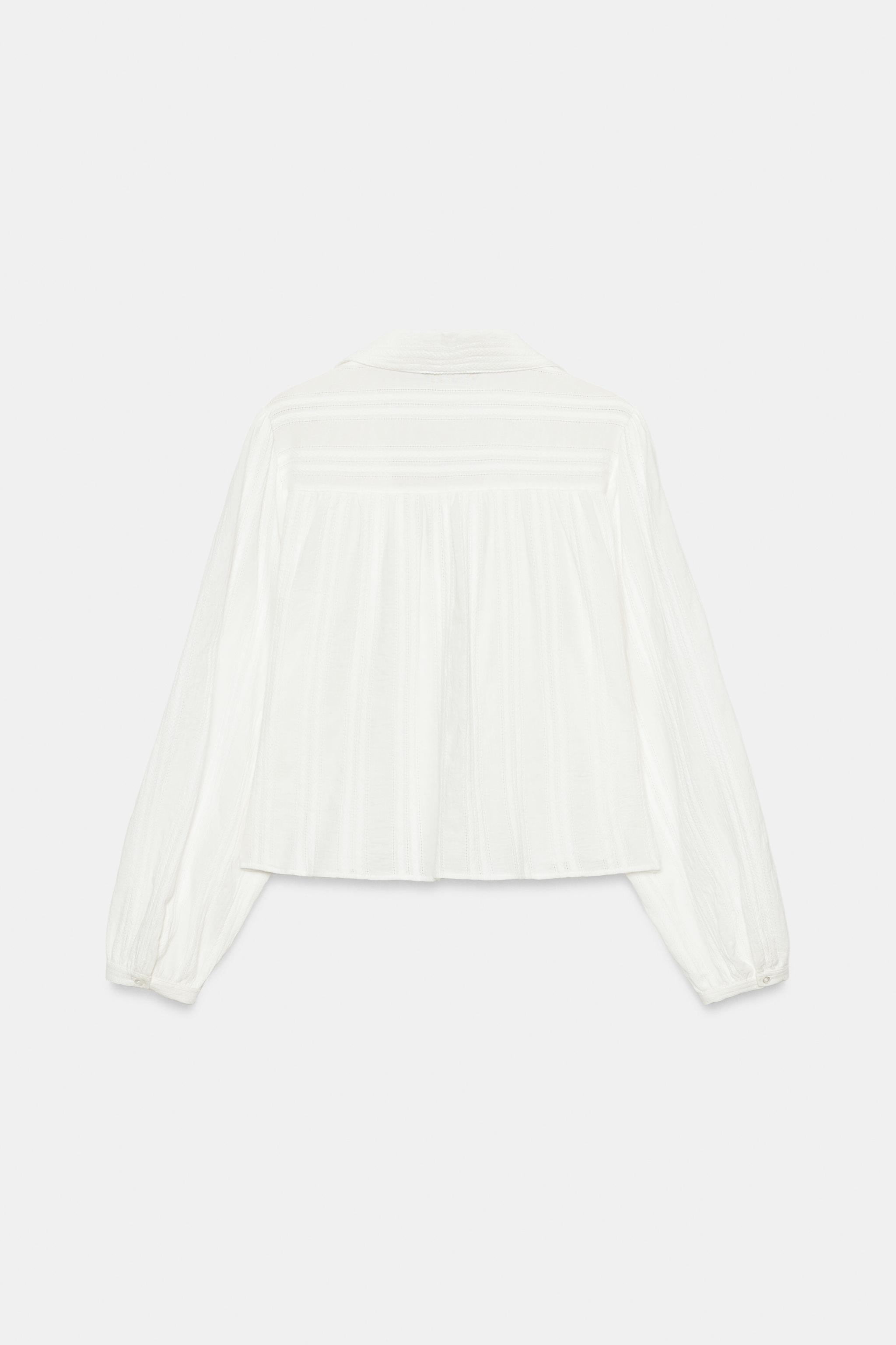 Женские рубашки Zara CROPPED LACE-TRIM SHIRT — фото 6
