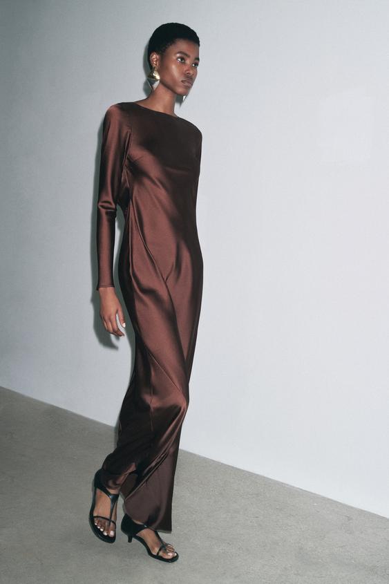 SATIN EFFECT MIDI DRESS