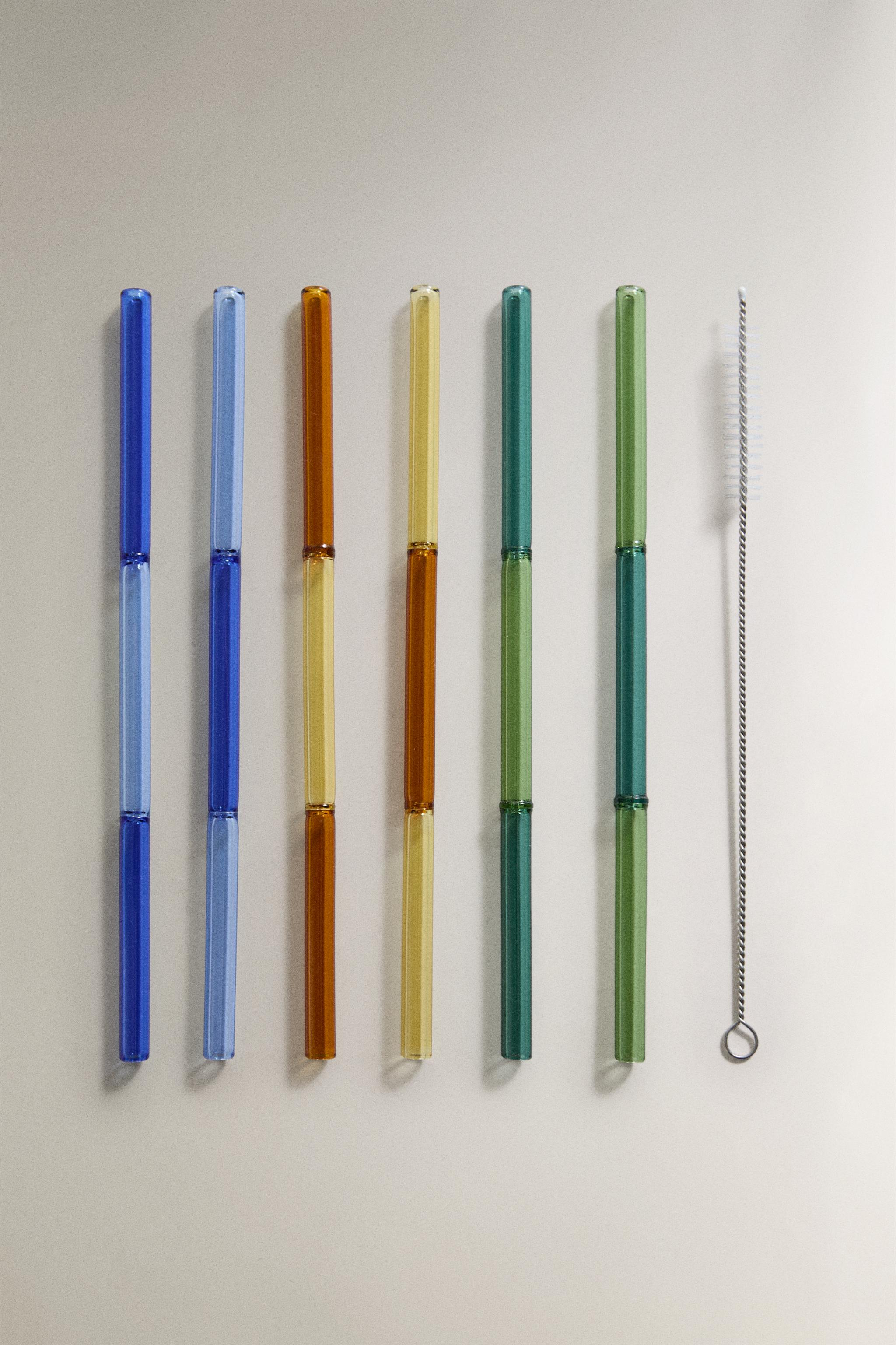 COLOURED BOROSILICATE GLASS STRAW SET (PACK OF 6)