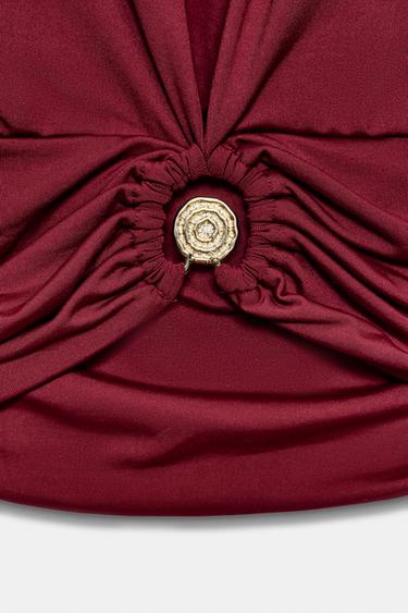 DRAPED POLYAMIDE TOP WITH METALLIC DETAIL - Burgundy by Zara - Image 7