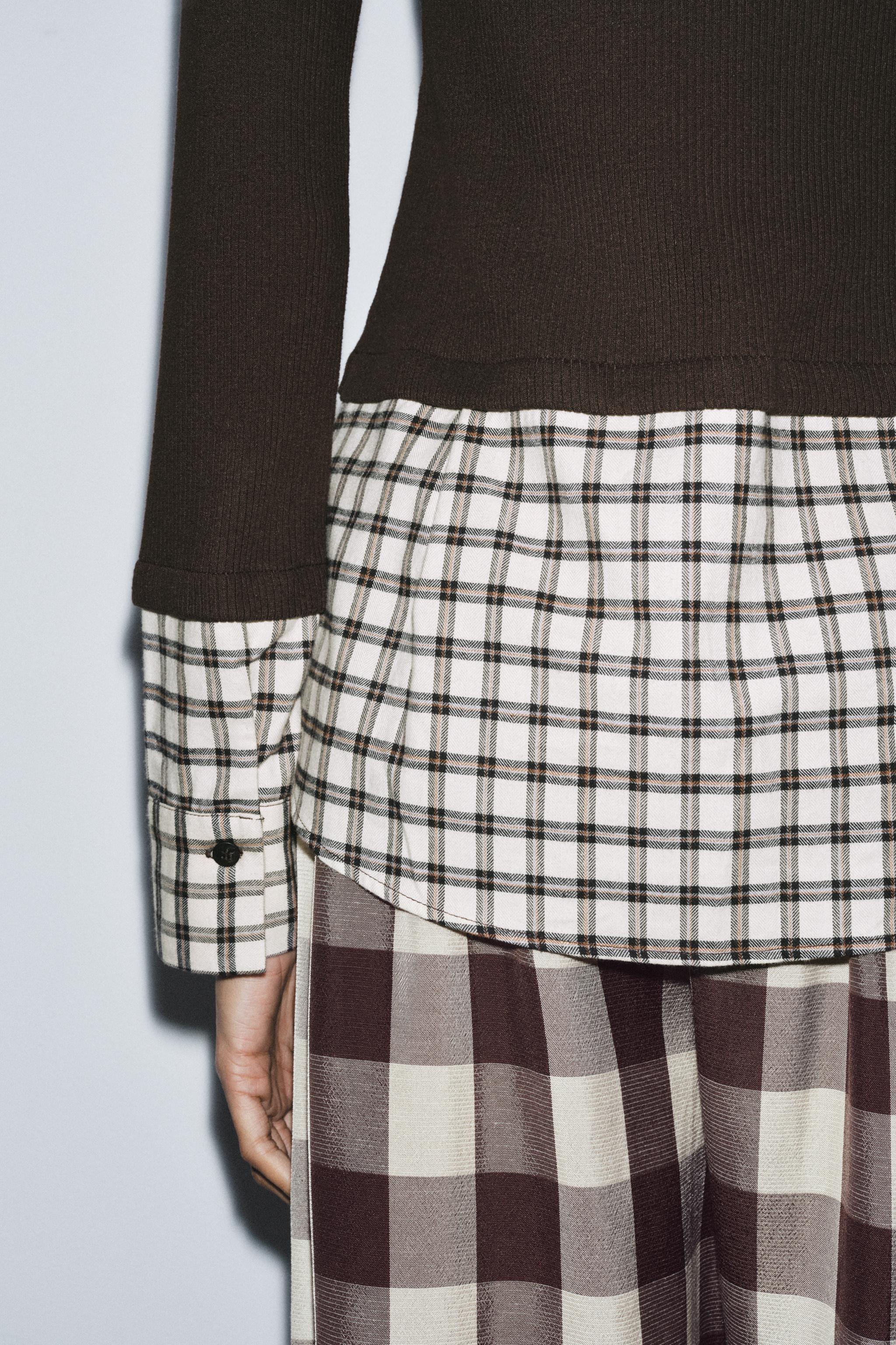 CONTRAST PLAID T-SHIRT