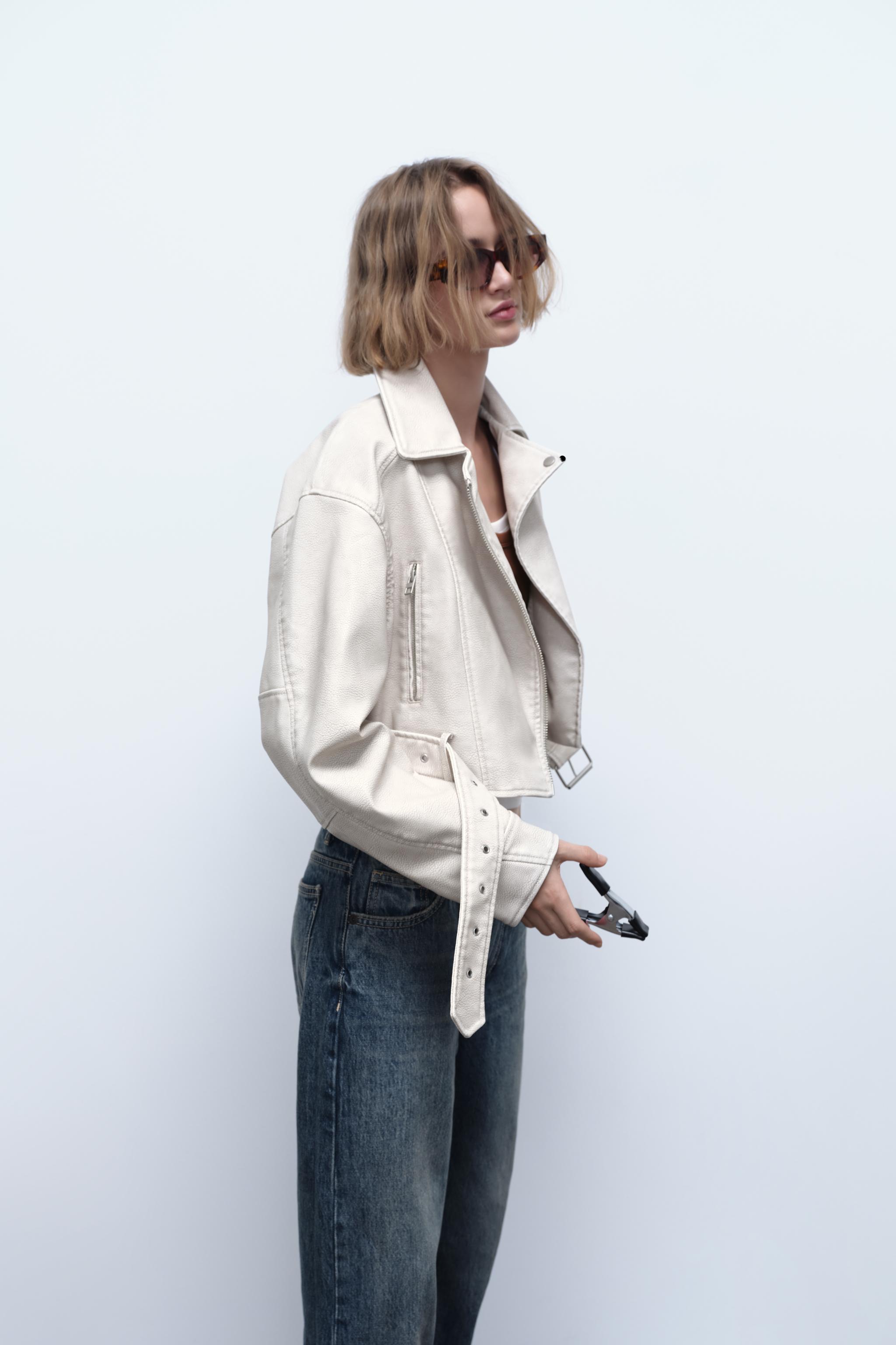 White denim hot sale biker jacket