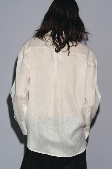 CHEMISE EN LIN 100 % À COL CROISÉ - Écru de Zara - Image 4