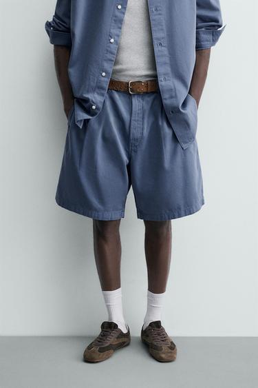 WASHED PLEATED BERMUDA SHORTS - Blue marl by Zara