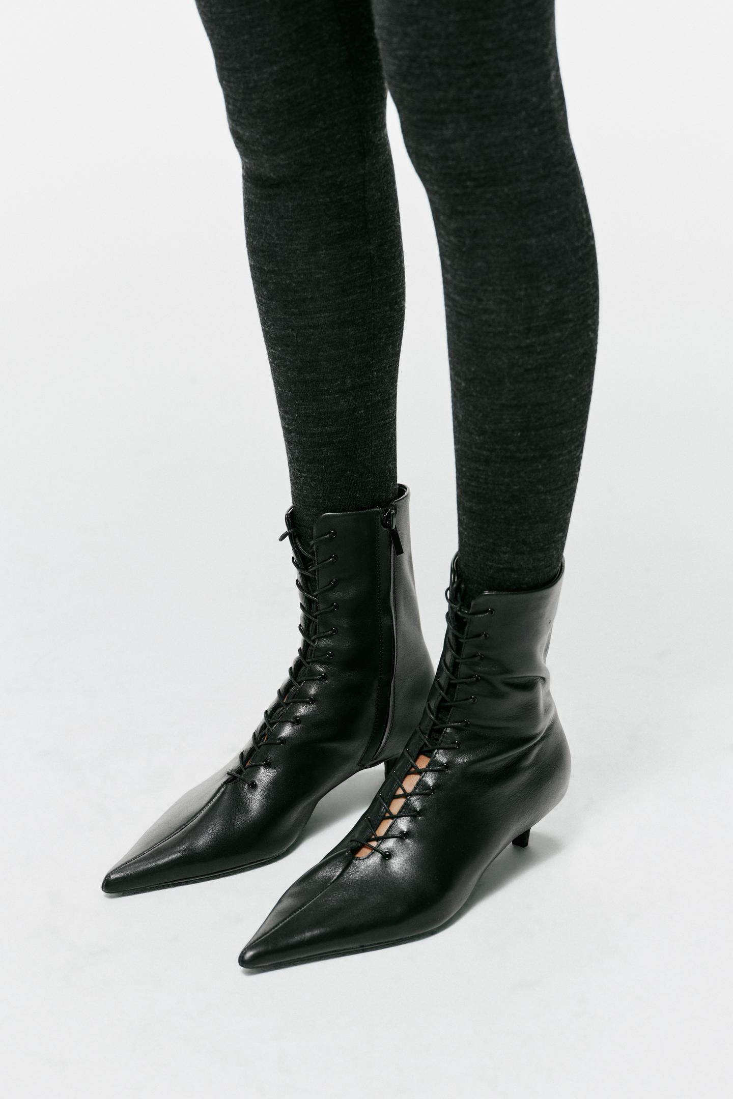 Женские ботинки Zara Leather Kitten Ankle, цвет: Чёрный — фото 2
