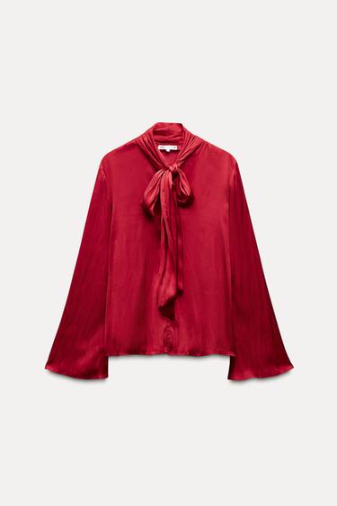Zara TIED BLOUSE ZW COLLECTION - Red