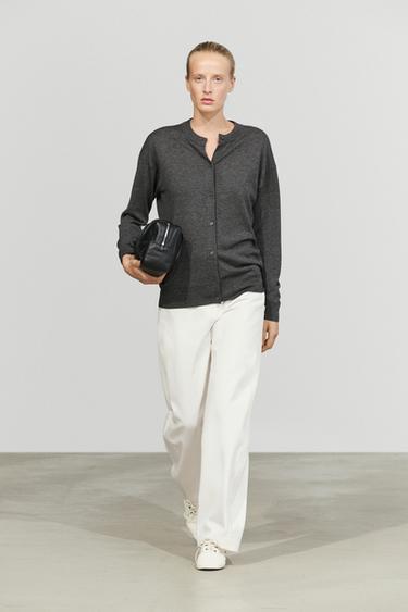 Long knit buttoned cardigan — Mid-gray 1