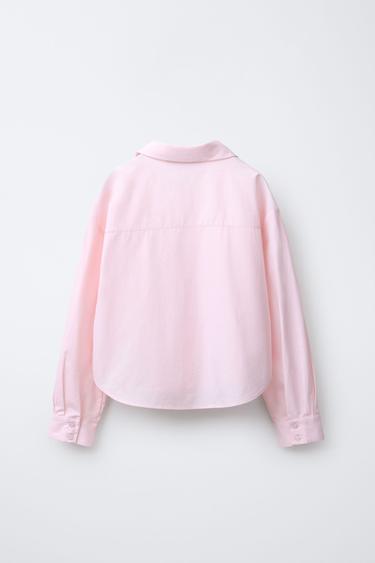 POPLIN SHIRT WITH FAUX PEARL BOW - Pink by Zara - Image 1