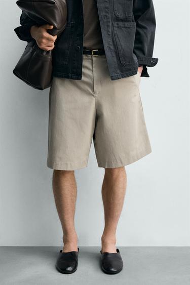 RELAXED FIT LINEN - COTTON BERMUDA SHORTS - Mink by Zara