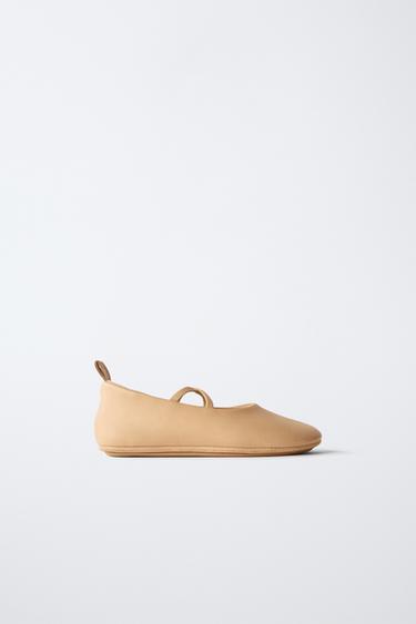 LEATHER BALLERINAS - Sand Brown by Zara - Image 0