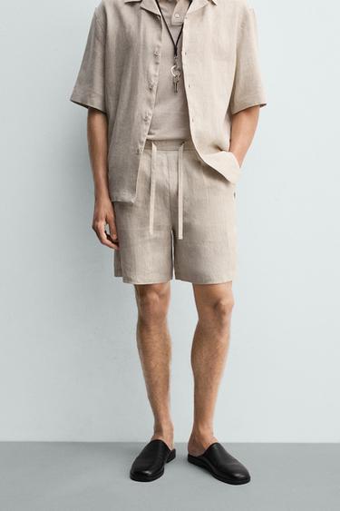 RELAXED FIT LINEN BERMUDA SHORTS - Light beige by Zara