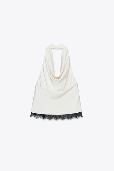 SATIN HALTER TOP WITH LACE - Ecru by Zara - Image 6