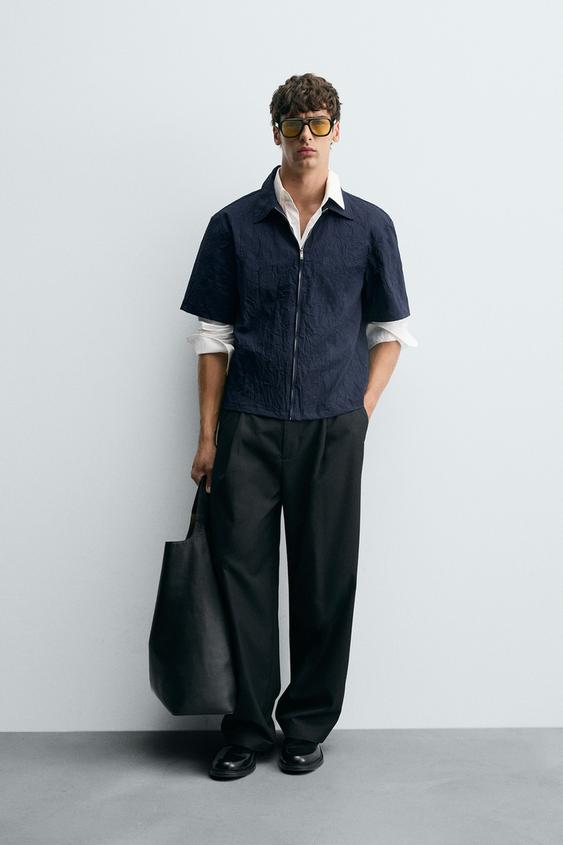 WRINKLED EFFECT ZIP-UP SHIRT