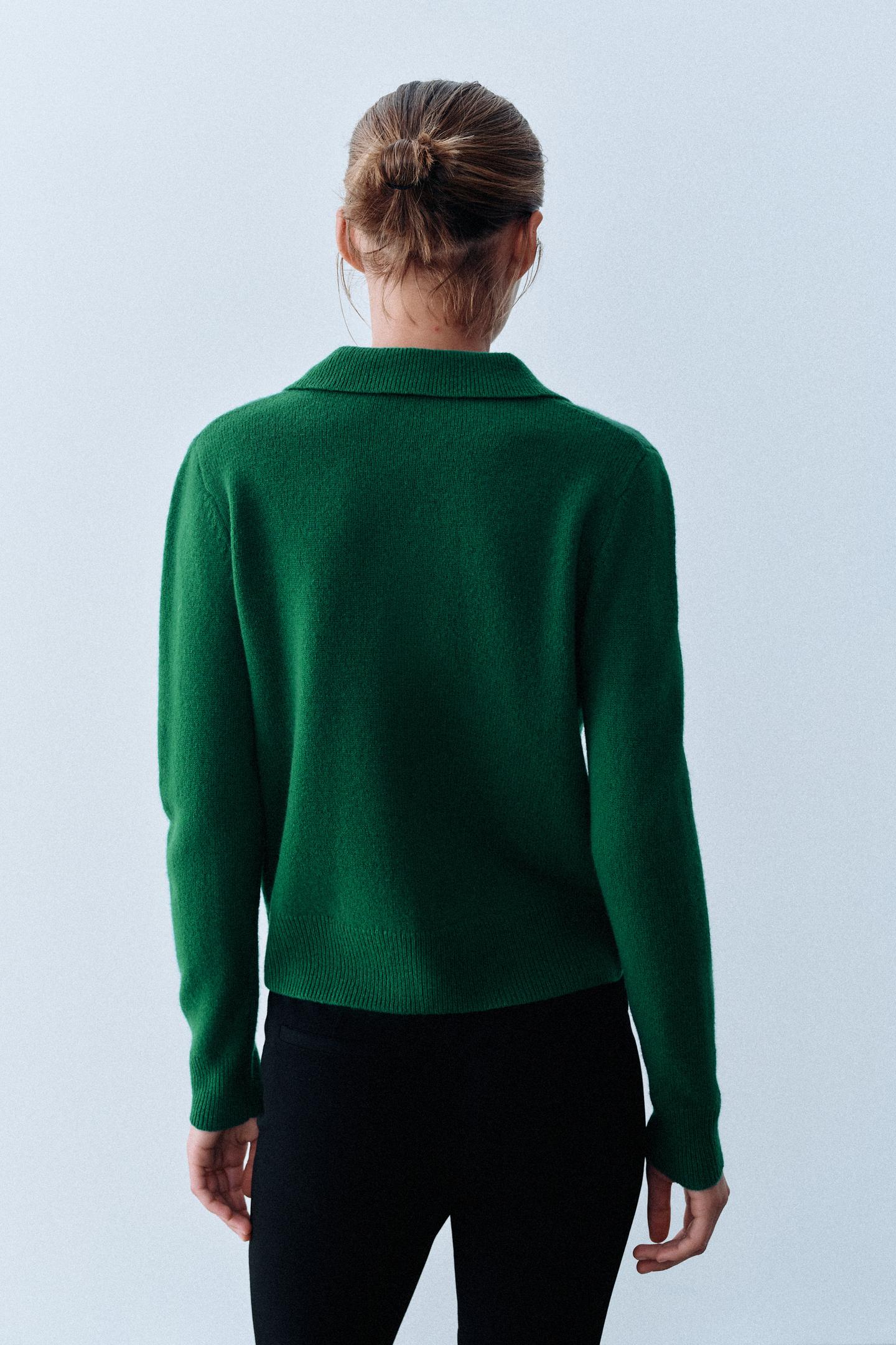 Женский свитер Zara 100% Wool Polo Sweater, цвет: Зелёный — фото 5