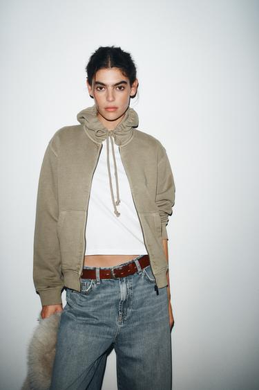 Zara WASHED EFFECT HOODIE - Stone