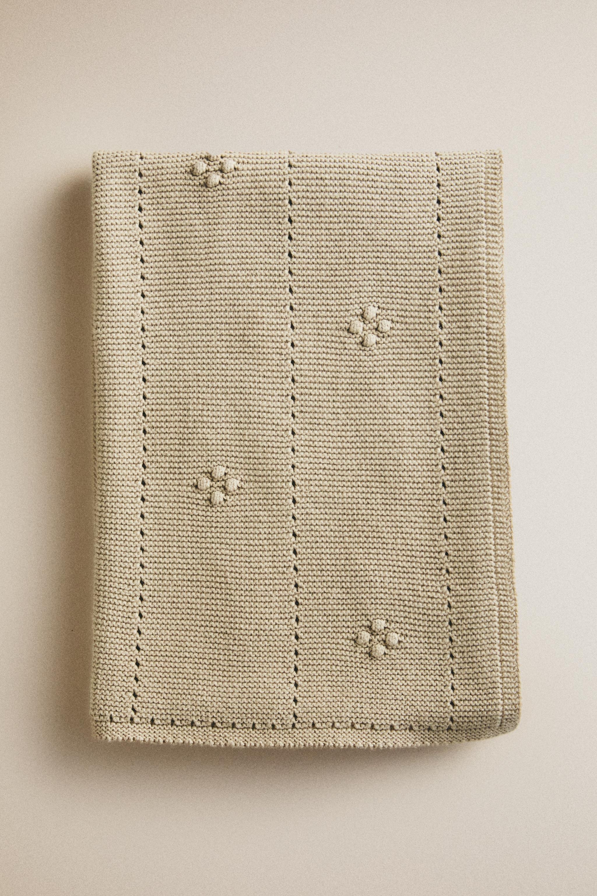 BABY OPENWORK COTTON BLANKET — Green