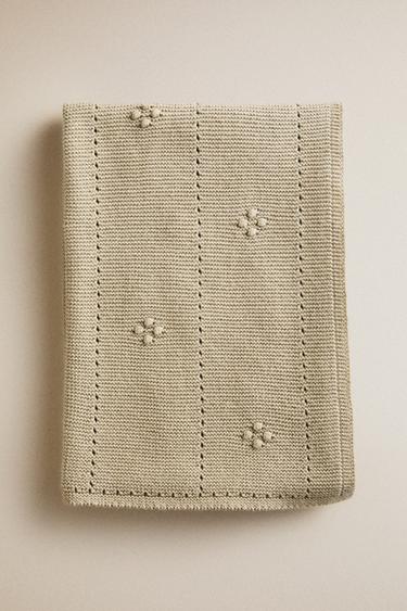 BABY OPENWORK COTTON BLANKET — Green 1