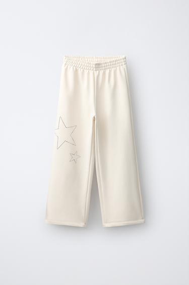PANTALÓN WIDE LEG ESTRELLA TACHAS - Crudo de Zara