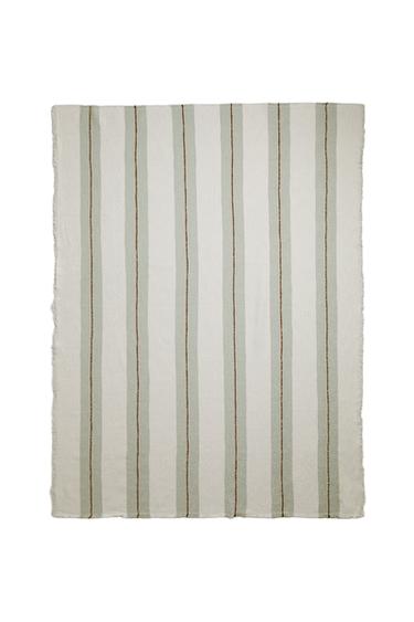 COUVERTURE COTON LIN RAYURES - Gris de Zara