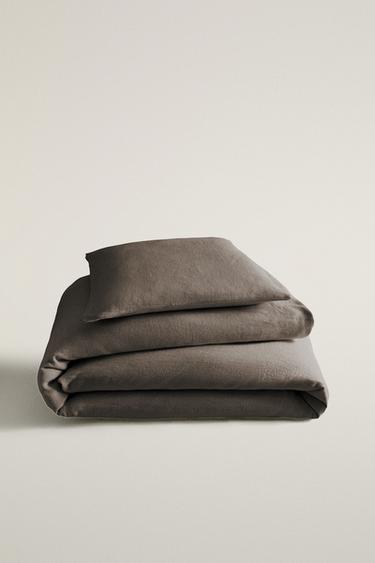 WASHED LINEN BEDSPREAD (400 GXM²) - Brown / Taupe by Zara