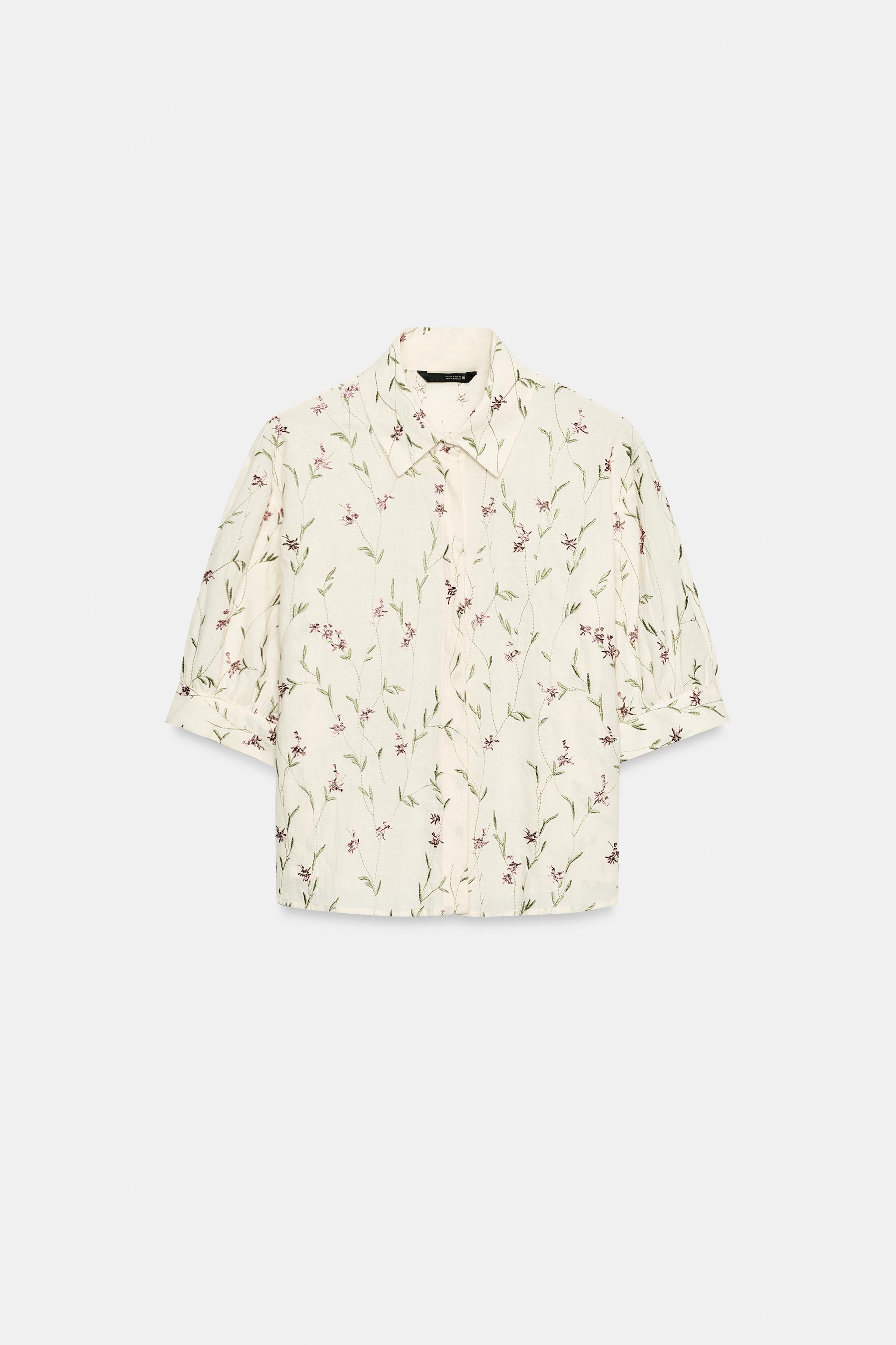 Женские рубашки Zara BEADED EMBROIDERED SHIRT — фото 4