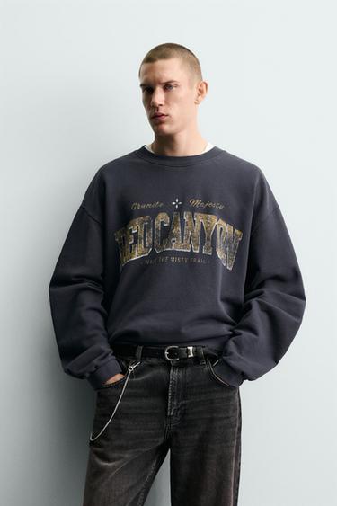 SUDADERA LAVADA TEXTO ESTAMPADO - Marino de Zara