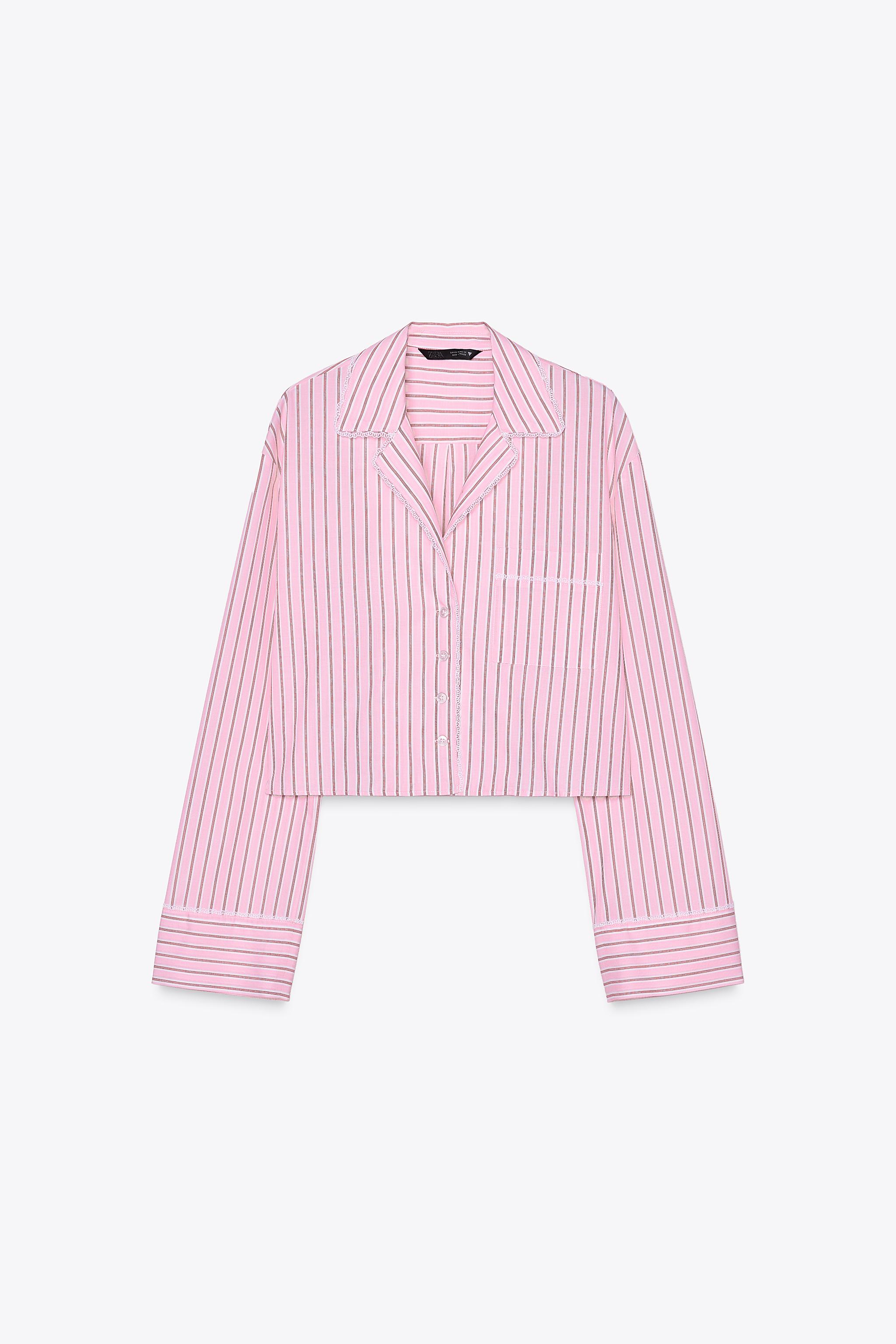 【SATIIIZ】Rippin crop striped shirt STRIPED CROP POPLIN SHIRT - Pink | ZARA United States